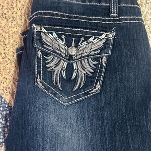Women's Dark Blue Embroidered Pocket Jeans